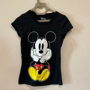 Disney Mickey Mouse T-Shirt Black Double Sided Graphic Cap Sleeve Girl’s Size M